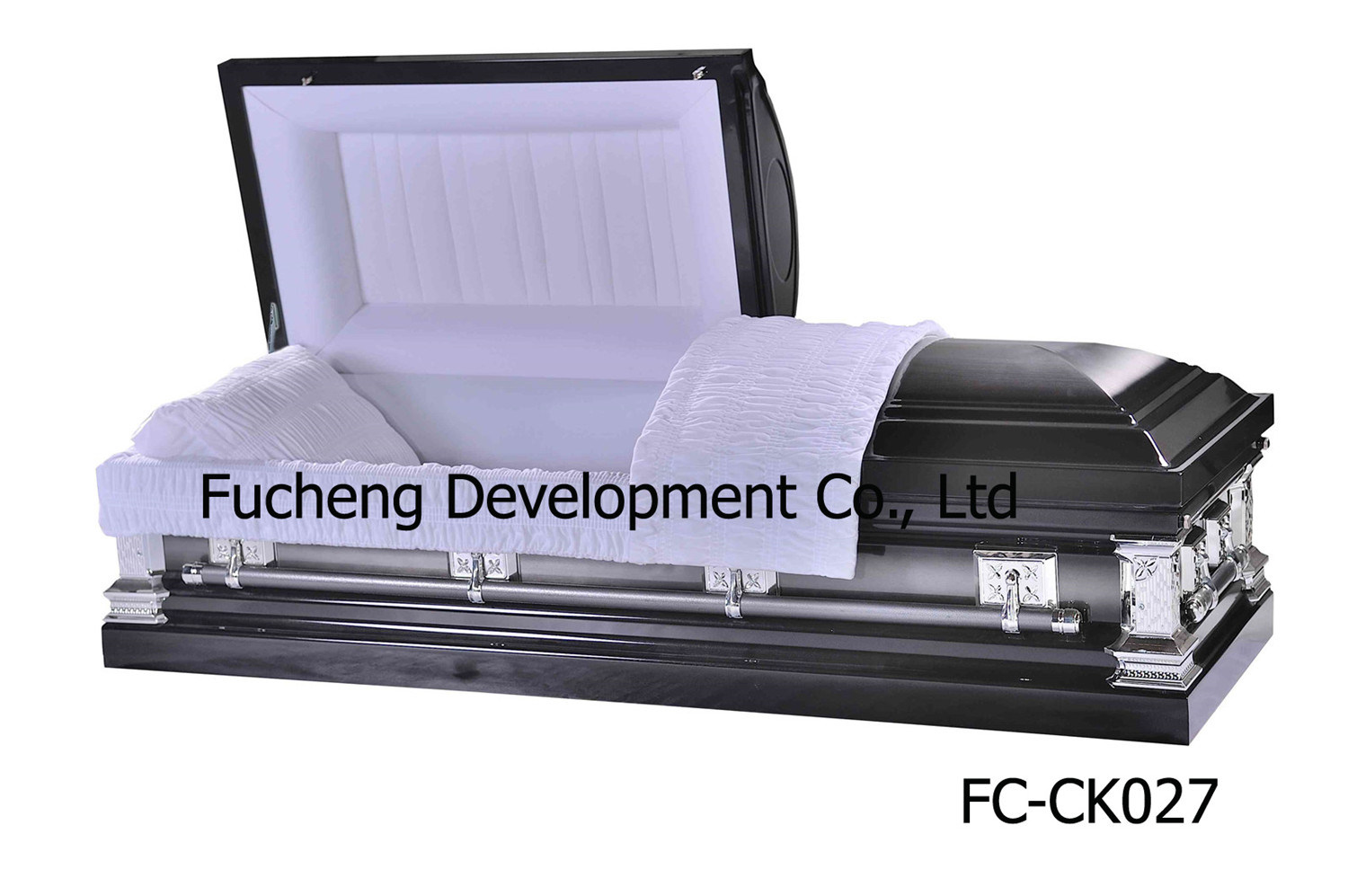 18ga American Style Steel Metal Funeral Caskets Coffin - Black Brushed Natural Finish & White Velvet Interiors (FC-CK027)