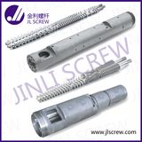 Conical Twin Screw and Barrel for Plastic Tubing, Pipes, Rods, Rails, Seals, and Sheets or Films